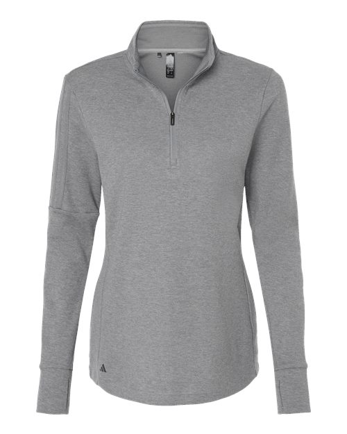 adidas A555 Women's 3-Stripes Quarter-Zip Sweater Pullover - Grey Three Melange - Front