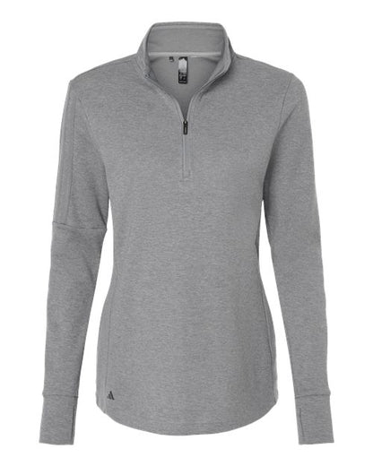 adidas A555 Women's 3-Stripes Quarter-Zip Sweater Pullover - Grey Three Melange - Front