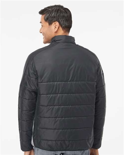 adidas A570 Men's 3-Stripes Puffer Full-Zip Jacket - Black - OnModelBack