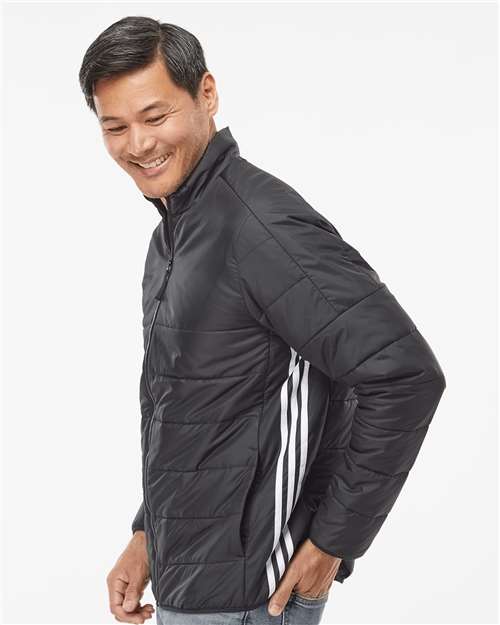 adidas A570 Men's 3-Stripes Puffer Full-Zip Jacket - Black - OnModelSide