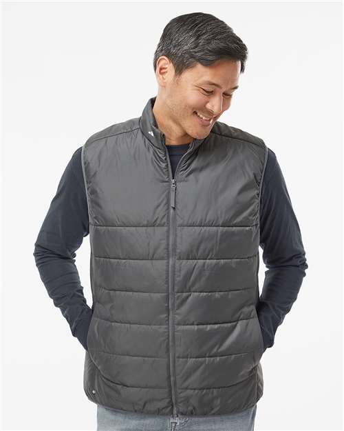 adidas A572 Men's Puffer Full-Zip Vest - Grey Five - OnModelFront