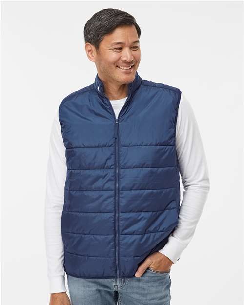 adidas A572 Men's Puffer Full-Zip Vest - Team Navy Blue - OnModelFront
