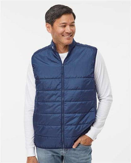 adidas A572 Men's Puffer Full-Zip Vest - Team Navy Blue - OnModelFront