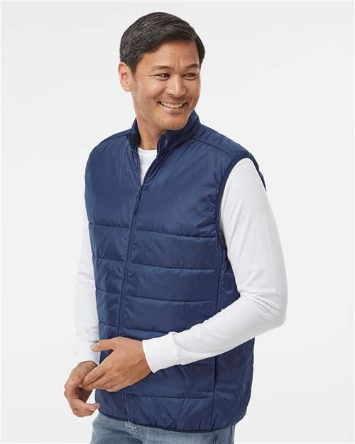 adidas A572 Men's Puffer Full-Zip Vest - Team Navy Blue - OnModelSide