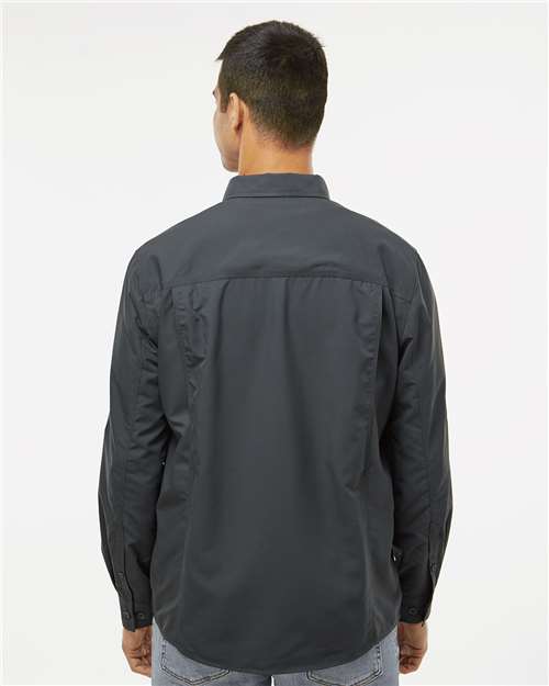 DRI DUCK 4441 Men's Crossroad Woven Shirt - Charcoal - OnModelBack