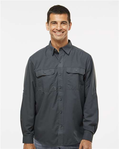 DRI DUCK 4441 Men's Crossroad Woven Shirt - Charcoal - OnModelFront