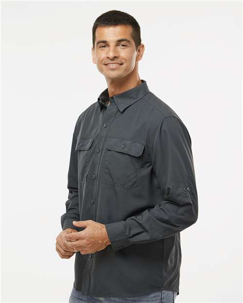 DRI DUCK 4441 Men's Crossroad Woven Shirt - Charcoal - OnModelSide