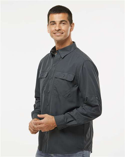 DRI DUCK 4441 Men's Crossroad Woven Shirt - Charcoal - OnModelSide