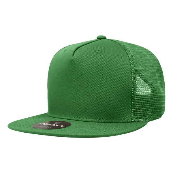 Decky-1040-5 Panel High Profile Structured Cotton Blend Trucker - Kelly