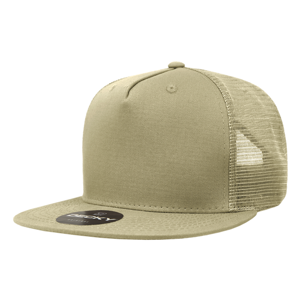 Decky-1040-5 Panel High Profile Structured Cotton Blend Trucker - Khaki