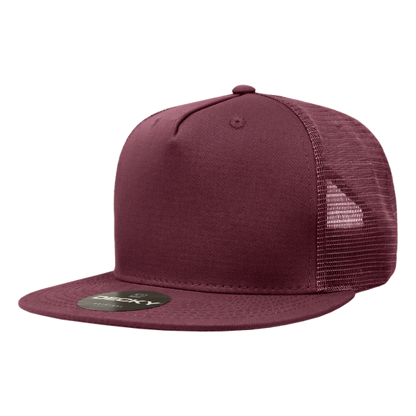 Decky-1040-5 Panel High Profile Structured Cotton Blend Trucker - Maroon