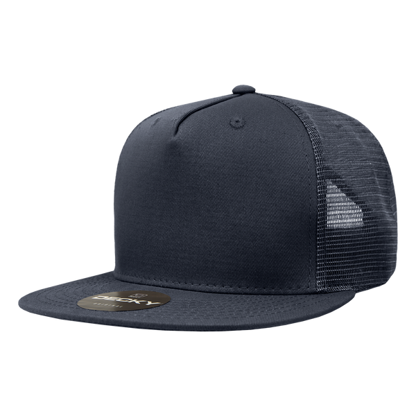 Decky-1040-5 Panel High Profile Structured Cotton Blend Trucker - Navy