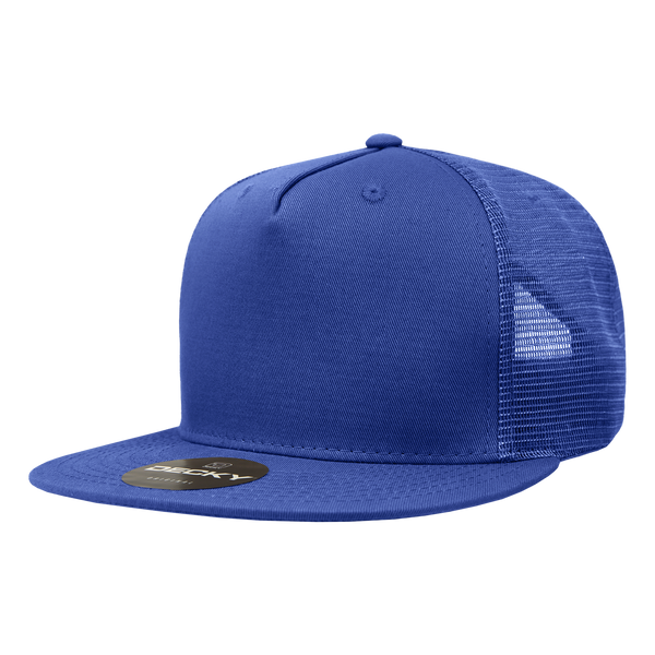 Decky-1040-5 Panel High Profile Structured Cotton Blend Trucker - Royal