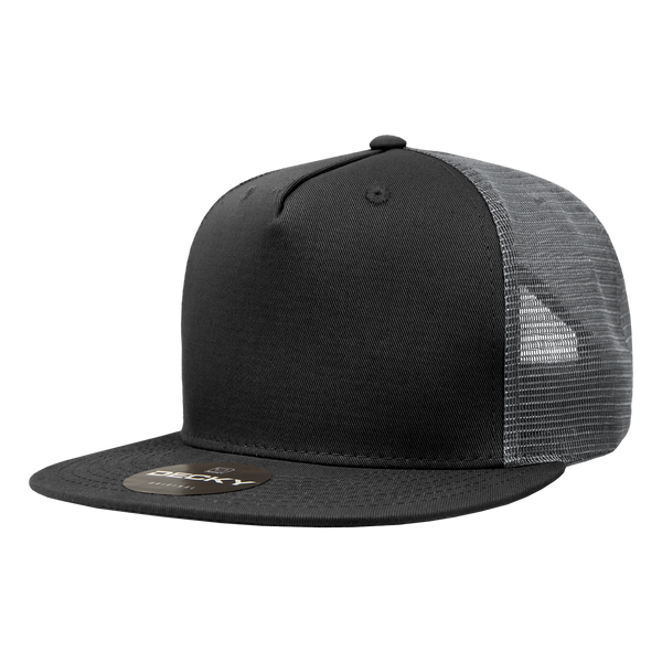 Decky-1040-5 Panel High Profile Structured Cotton Blend Trucker - Black/Charcoal