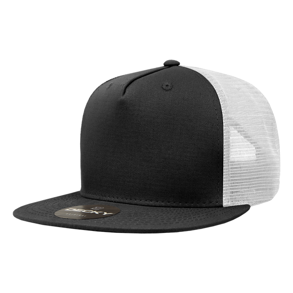 Decky-1040-5 Panel High Profile Structured Cotton Blend Trucker - Black/White