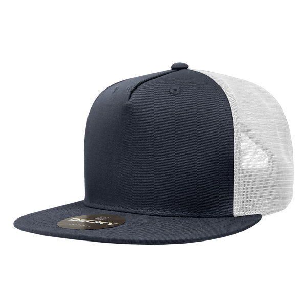 Decky-1040-5 Panel High Profile Structured Cotton Blend Trucker - Navy/White