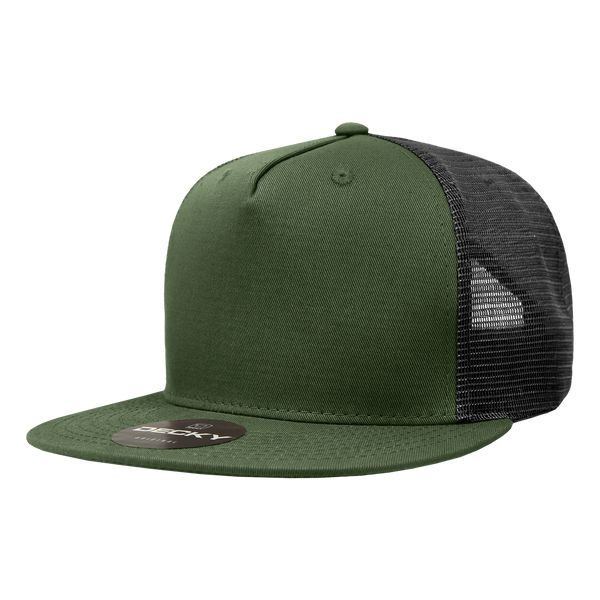 Decky-1040-5 Panel High Profile Structured Cotton Blend Trucker - Olive/Black