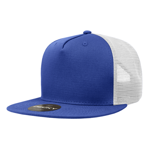 Decky-1040-5 Panel High Profile Structured Cotton Blend Trucker - Royal/White