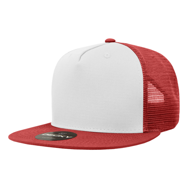 Decky-1040-5 Panel High Profile Structured Cotton Blend Trucker - Cardinal/White/Cardianl