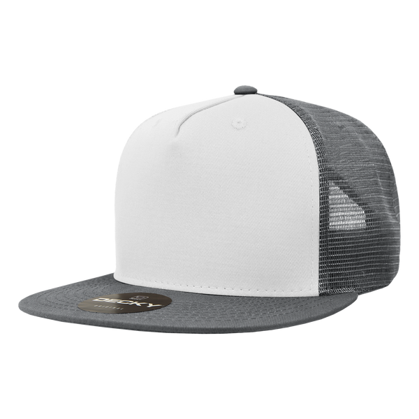 Decky-1040-5 Panel High Profile Structured Cotton Blend Trucker - Charcaol/White/Charcoal