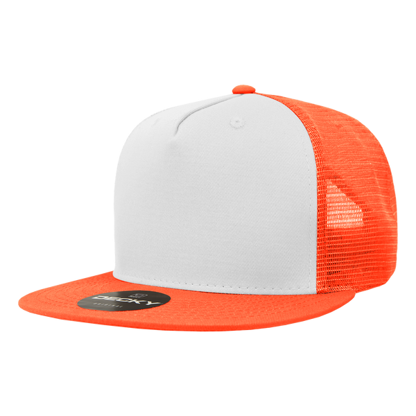 Decky-1040-5 Panel High Profile Structured Cotton Blend Trucker - Orange/White/Orange