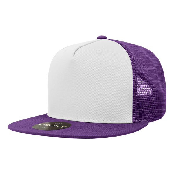 Decky-1040-5 Panel High Profile Structured Cotton Blend Trucker - Purple/White/Purple