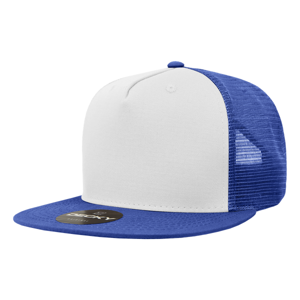 Decky-1040-5 Panel High Profile Structured Cotton Blend Trucker - Royal/White/Royal