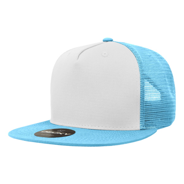 Decky-1040-5 Panel High Profile Structured Cotton Blend Trucker - Sky/White/Sky