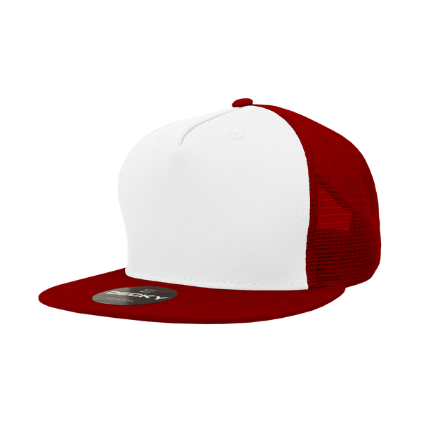 Decky-1040-5 Panel High Profile Structured Cotton Blend Trucker - White/Cardinal