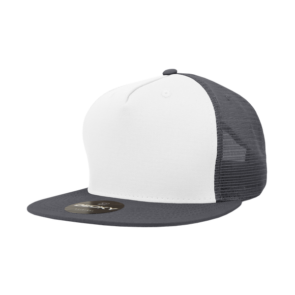 Decky-1040-5 Panel High Profile Structured Cotton Blend Trucker - White/Charcoal