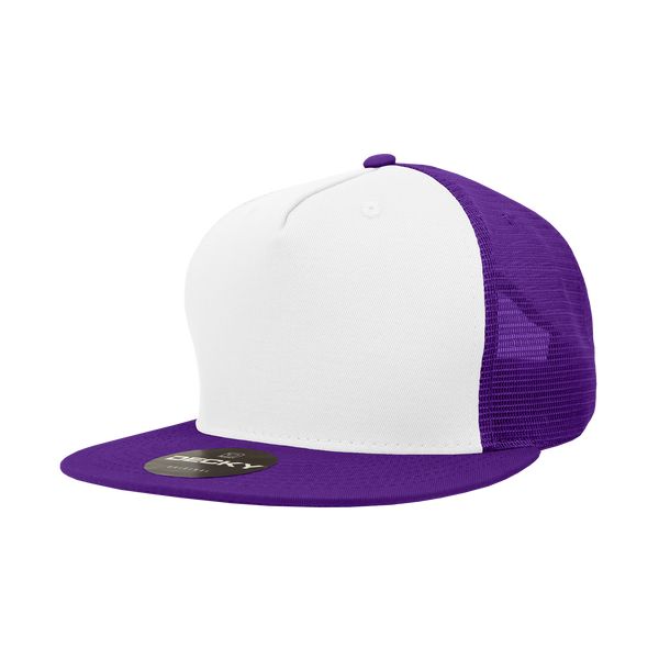 Decky-1040-5 Panel High Profile Structured Cotton Blend Trucker - White/Purple