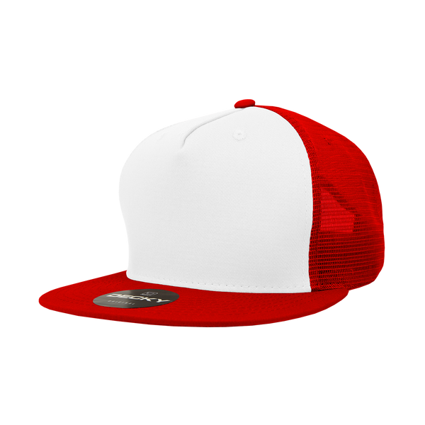 Decky-1040-5 Panel High Profile Structured Cotton Blend Trucker - White/Red