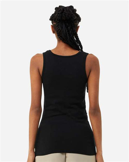 BELLA+CANVAS 1081 Women's Micro Rib Tank - Solid Black Blend - OnModelBack