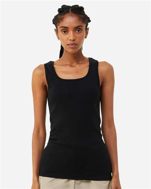 BELLA+CANVAS 1081 Women's Micro Rib Tank - Solid Black Blend - OnModelFront