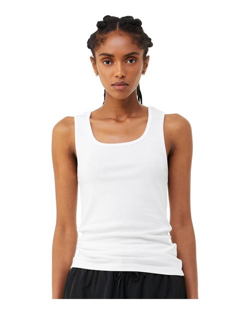BELLA+CANVAS 1081 Women's Micro Rib Tank - Solid White Blend - OnModelFront