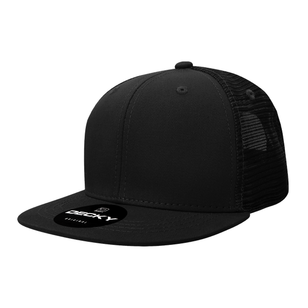 Decky-1052-6 Panel High Profile Structured Acrylic/Polyester Trucker - Black
