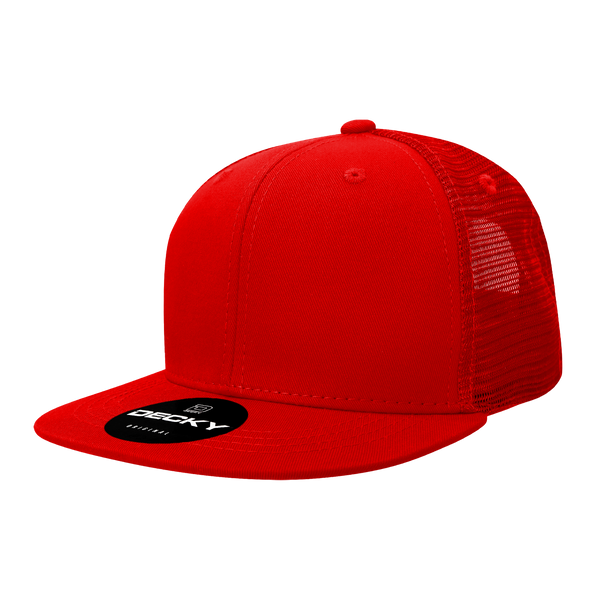 Decky-1052-6 Panel High Profile Structured Acrylic/Polyester Trucker - Red