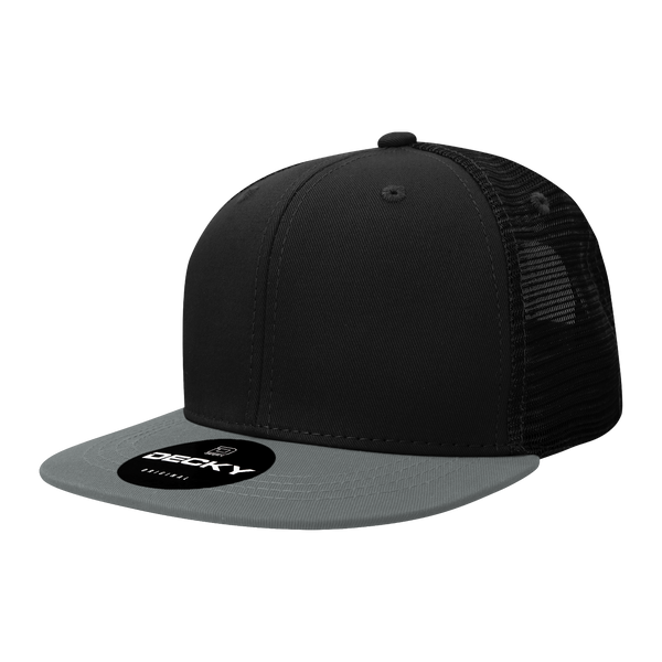 Decky-1052-6 Panel High Profile Structured Acrylic/Polyester Trucker - Black/Charcoal