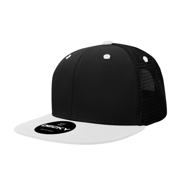 Decky-1052-6 Panel High Profile Structured Acrylic/Polyester Trucker - Black/White