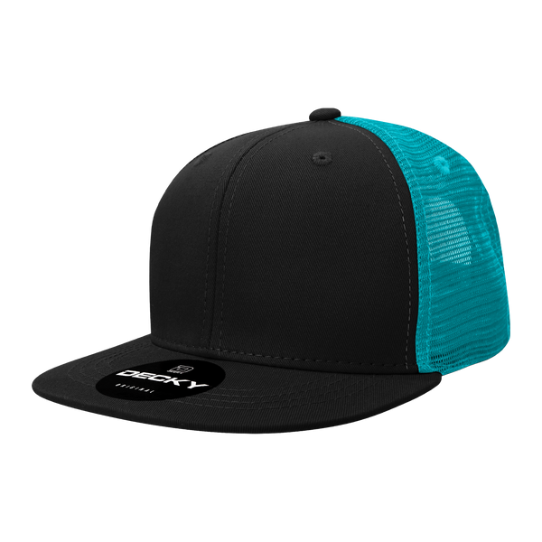 Decky-1052-6 Panel High Profile Structured Acrylic/Polyester Trucker - BlackTeal