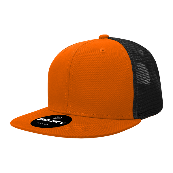 Decky-1052-6 Panel High Profile Structured Acrylic/Polyester Trucker - Orange/black
