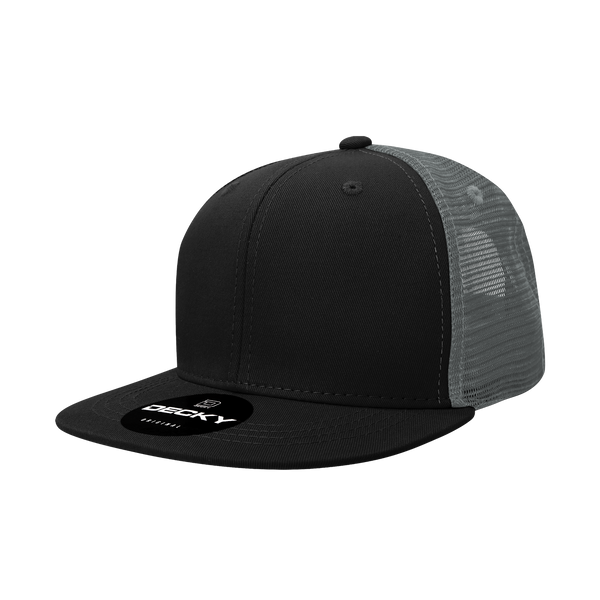 Decky-1052-6 Panel High Profile Structured Acrylic/Polyester Trucker - Black/Black/Charcoal