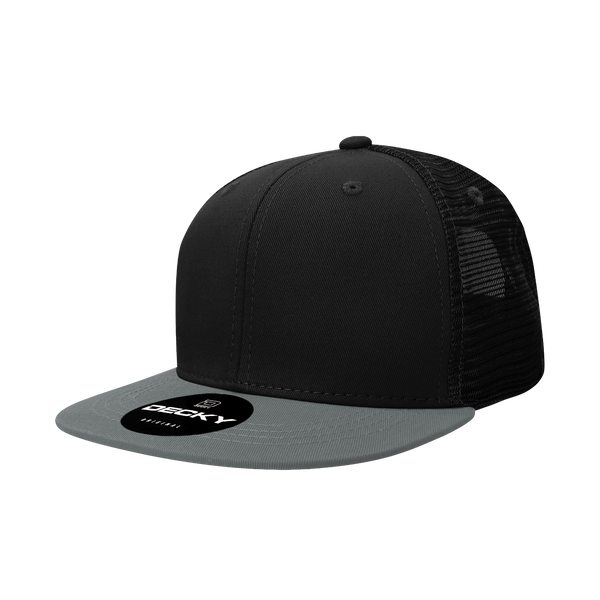 Decky-1052-6 Panel High Profile Structured Acrylic/Polyester Trucker - Black/Dgry