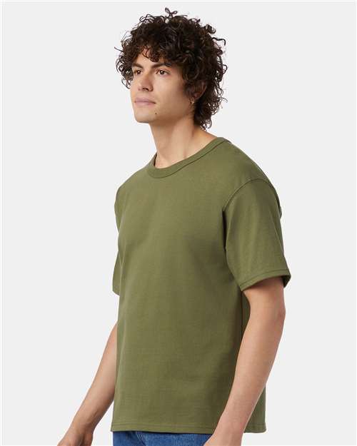 Champion T105 Unisex Heritage Jersey T-Shirt - Fresh Olive - OnModelSide