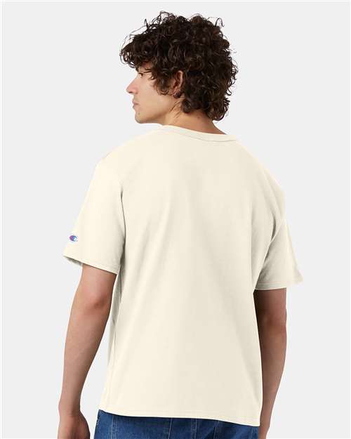 Champion T105 Unisex Heritage Jersey T-Shirt - Natural - OnModelBack