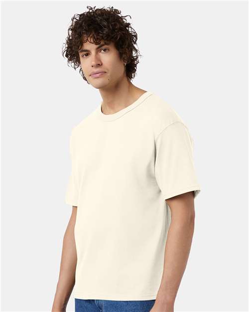 Champion T105 Unisex Heritage Jersey T-Shirt - Natural - OnModelSide