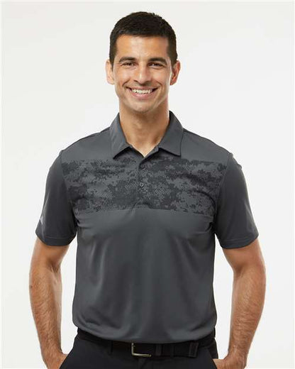 adidas A585 Men's Camo Chest Print Polo - Grey Six - OnModelFront