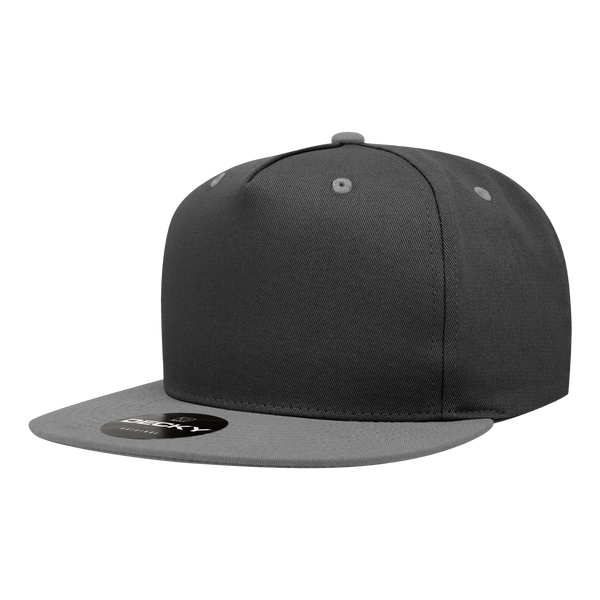 Decky-1064-5 Panel High Profile Structured Cotton Blend Snapback - Black/Charcoal
