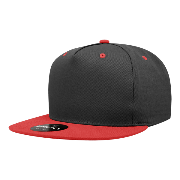 Decky-1064-5 Panel High Profile Structured Cotton Blend Snapback - Black/Red