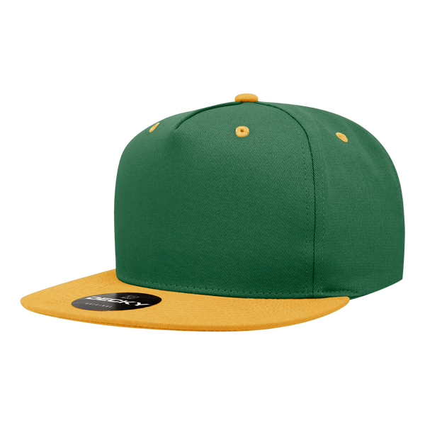 Decky-1064-5 Panel High Profile Structured Cotton Blend Snapback - Forest/Gold